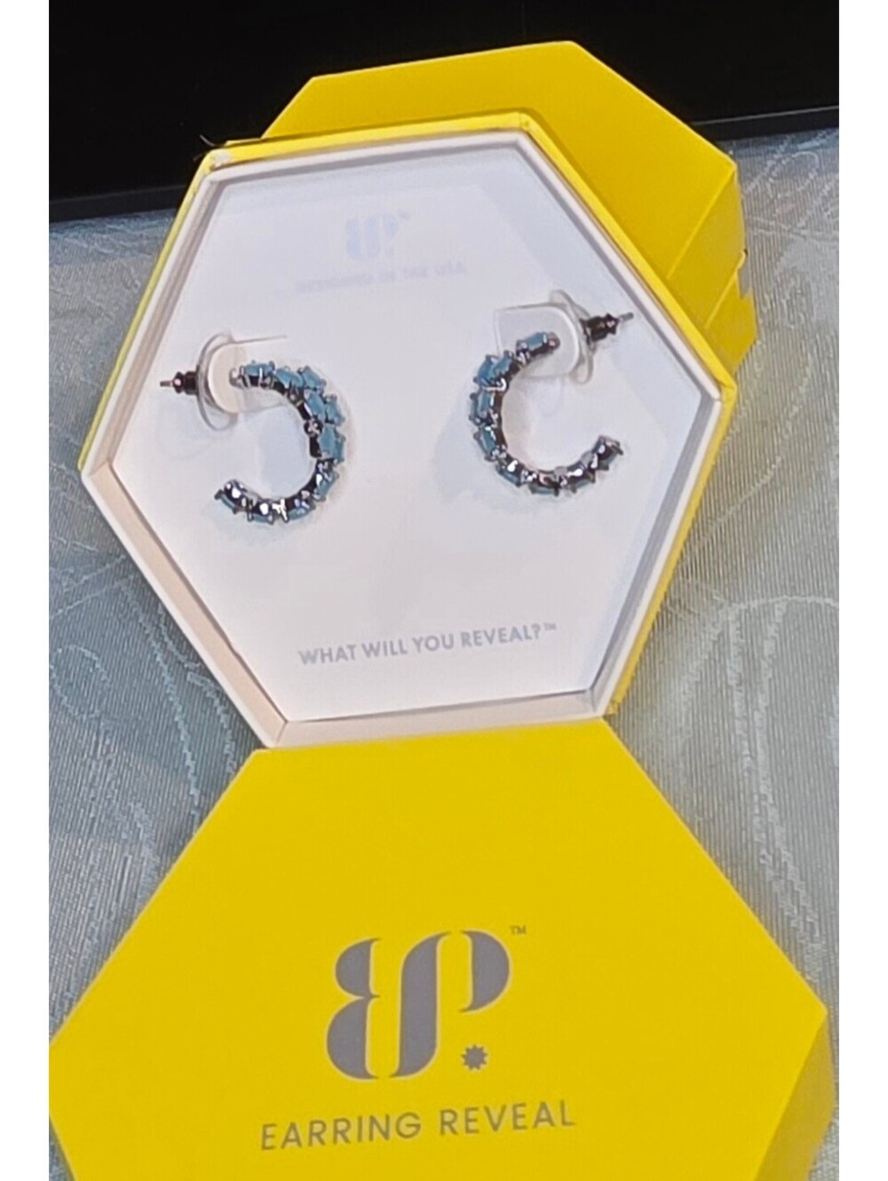 BP Blue Stone Half Hoop Earrings Designed in USA